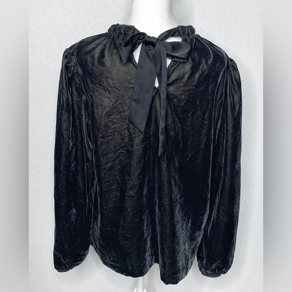 Ann Taylor Mock Neck Black Velour Top With Neck Tie Dark Academia Corporate Goth - Picture 2 of 6